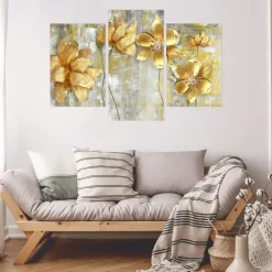 Obraz Tryptyk Beżowe KWIATY Modny Wzór 3D 60x40cm