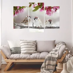 Obraz Tryptyk Kolorowe KWIATY Ptaki Natura 90x60cm