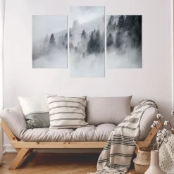Obraz Tryptyk LAS Drzewa Mgła Krajobraz 3D 60x40cm