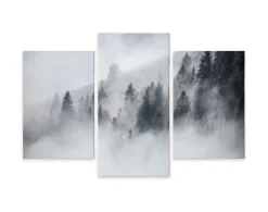 Obraz Tryptyk LAS Drzewa Mgła Krajobraz 3D 60x40cm