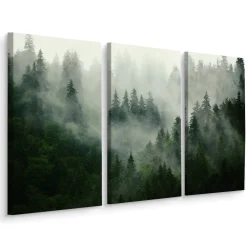 Obraz TRYPTYK Las we Mgle Krajobraz 3D 60x40cm