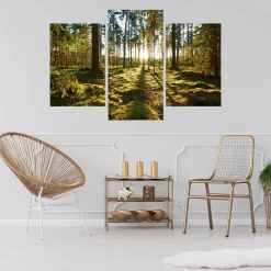 Obraz Tryptyk LEŚNY PEJZAŻ Słońce Efekt 3D 60x40cm