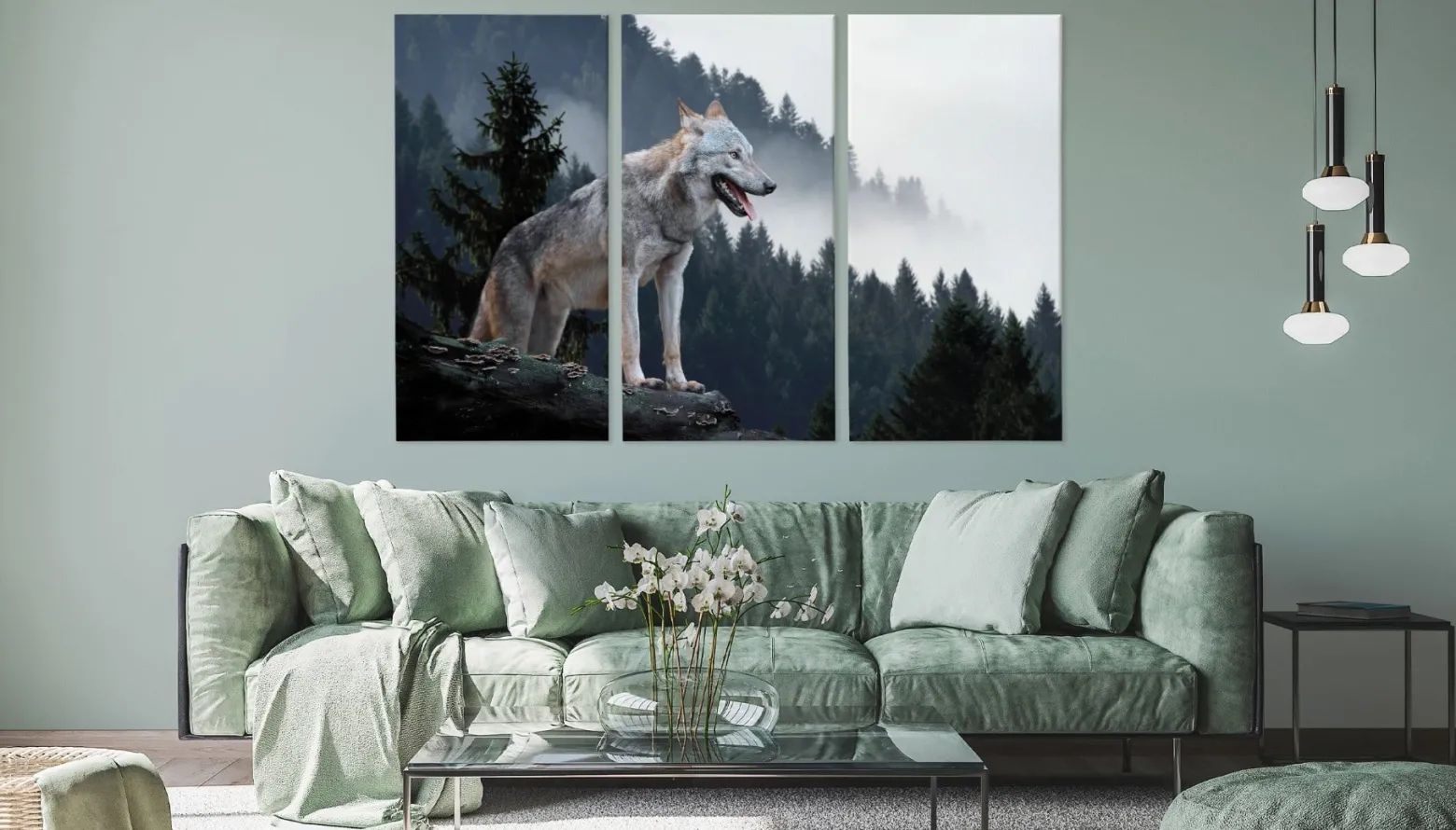 Obraz Tryptyk WILK w Górskim Lesie Pejzaż 60x40cm
