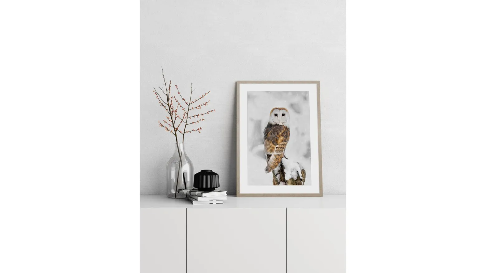 Obraz w ramie Owl In Winter Scenery 53x73 cm