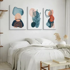 OBRAZY SET AKWARELE ABSTRAKCYJNE KSZTAŁTY BOHO 90x40cm