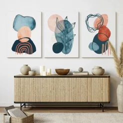 OBRAZY SET AKWARELE ABSTRAKCYJNE KSZTAŁTY BOHO 90x40cm