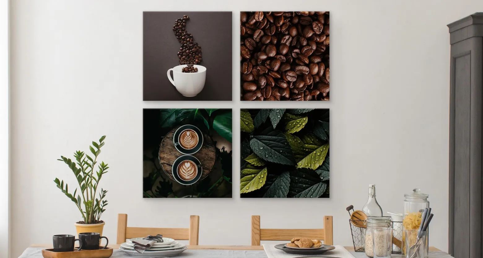 Obrazy SET Do Kuchni Aromatyczne Ziarna Kawy 60x60cm