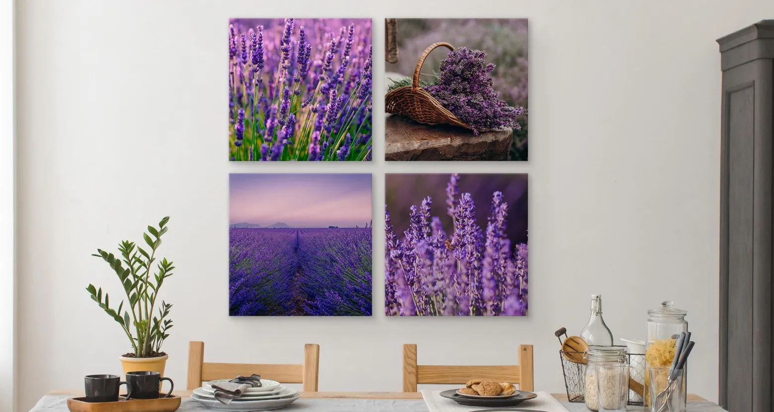 Obrazy Do Kuchni SET Kwiaty Lawendy 60x60cm