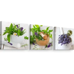Obrazy Do Kuchni SET Świeże Zioła Z Lawendą 120x40cm