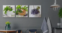 Obrazy Do Kuchni SET Świeże Zioła Z Lawendą 120x40cm