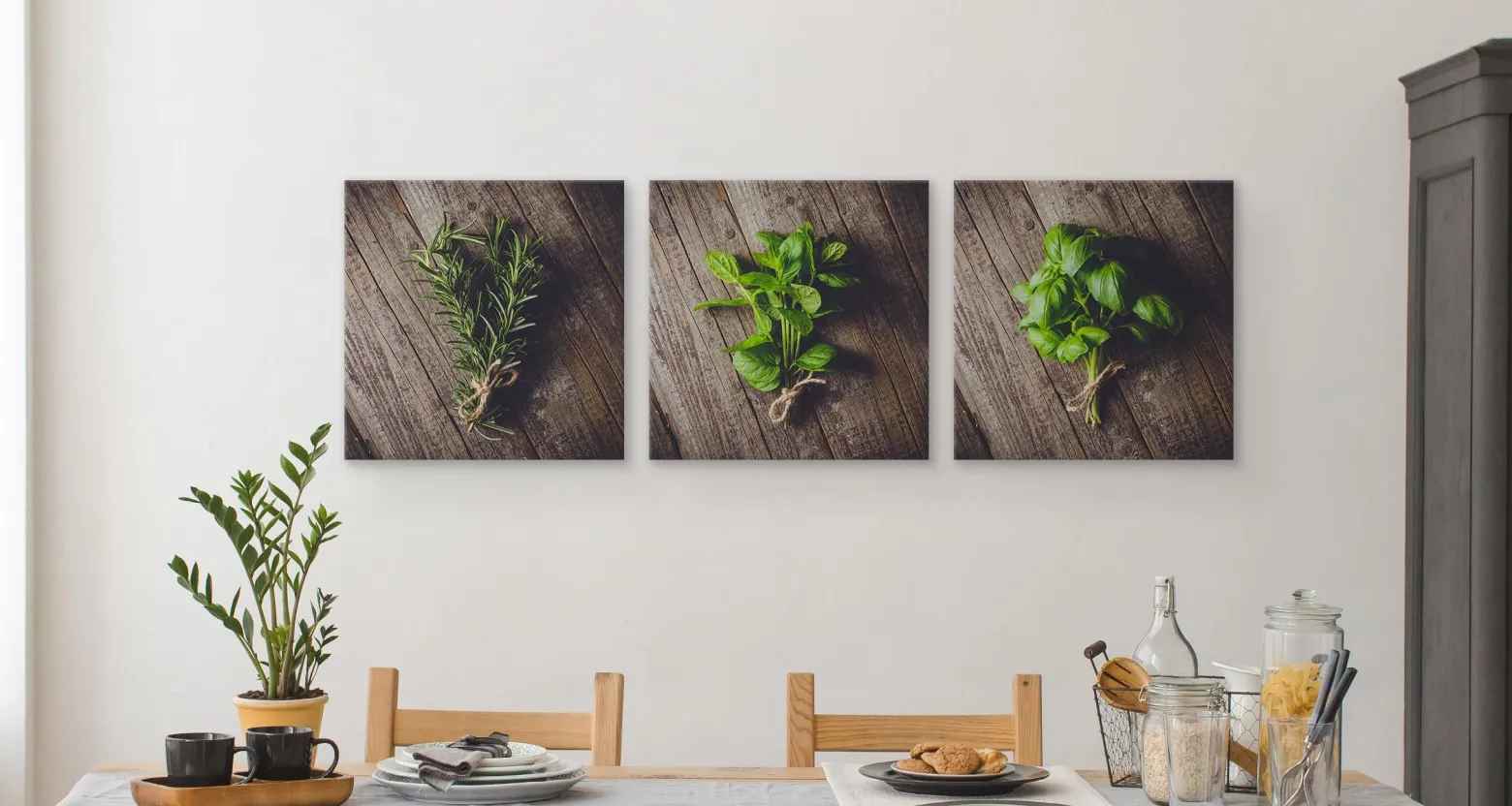 Obrazy Do Kuchni SET Świeże Zioła 120x40cm
