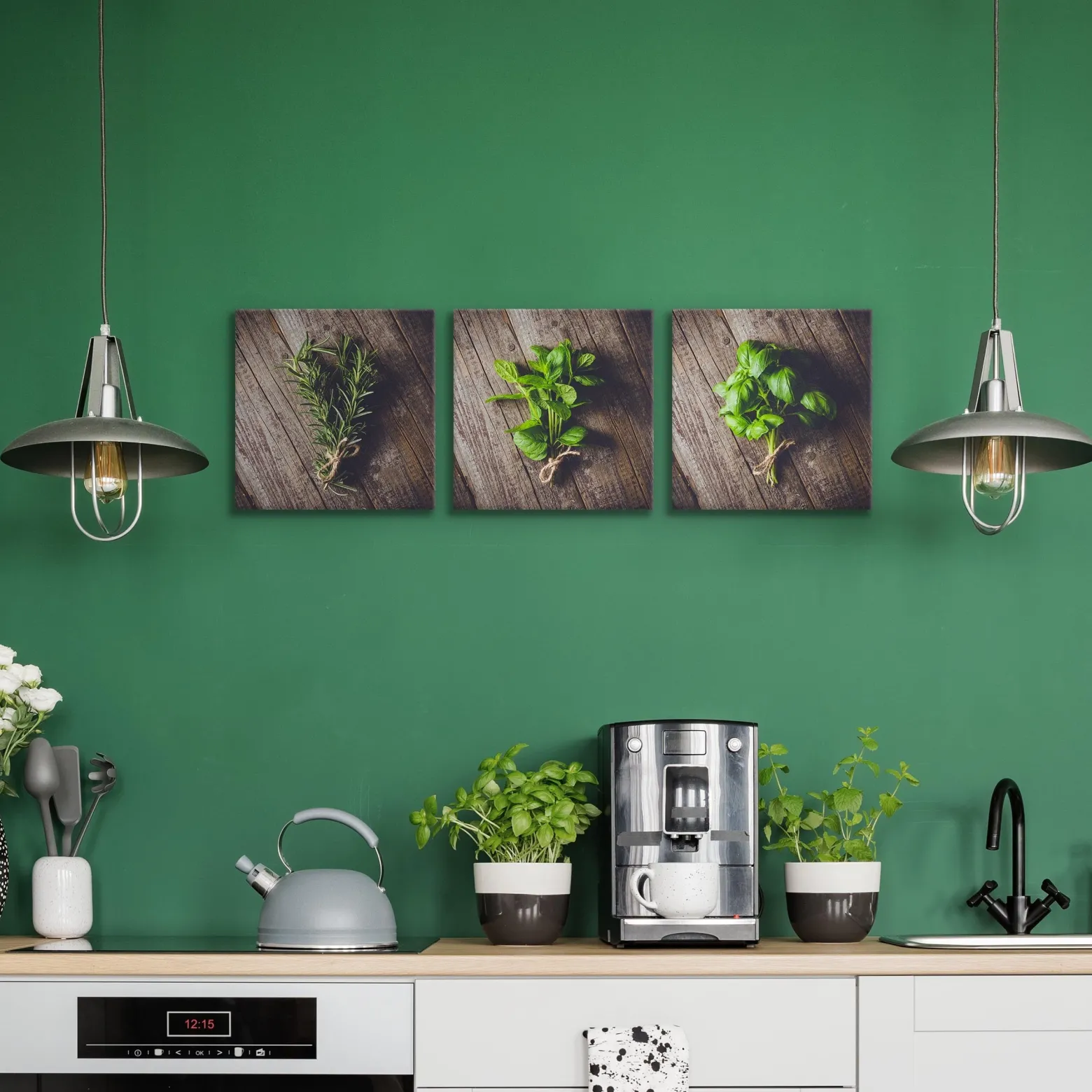 Obrazy Do Kuchni SET Świeże Zioła 120x40cm