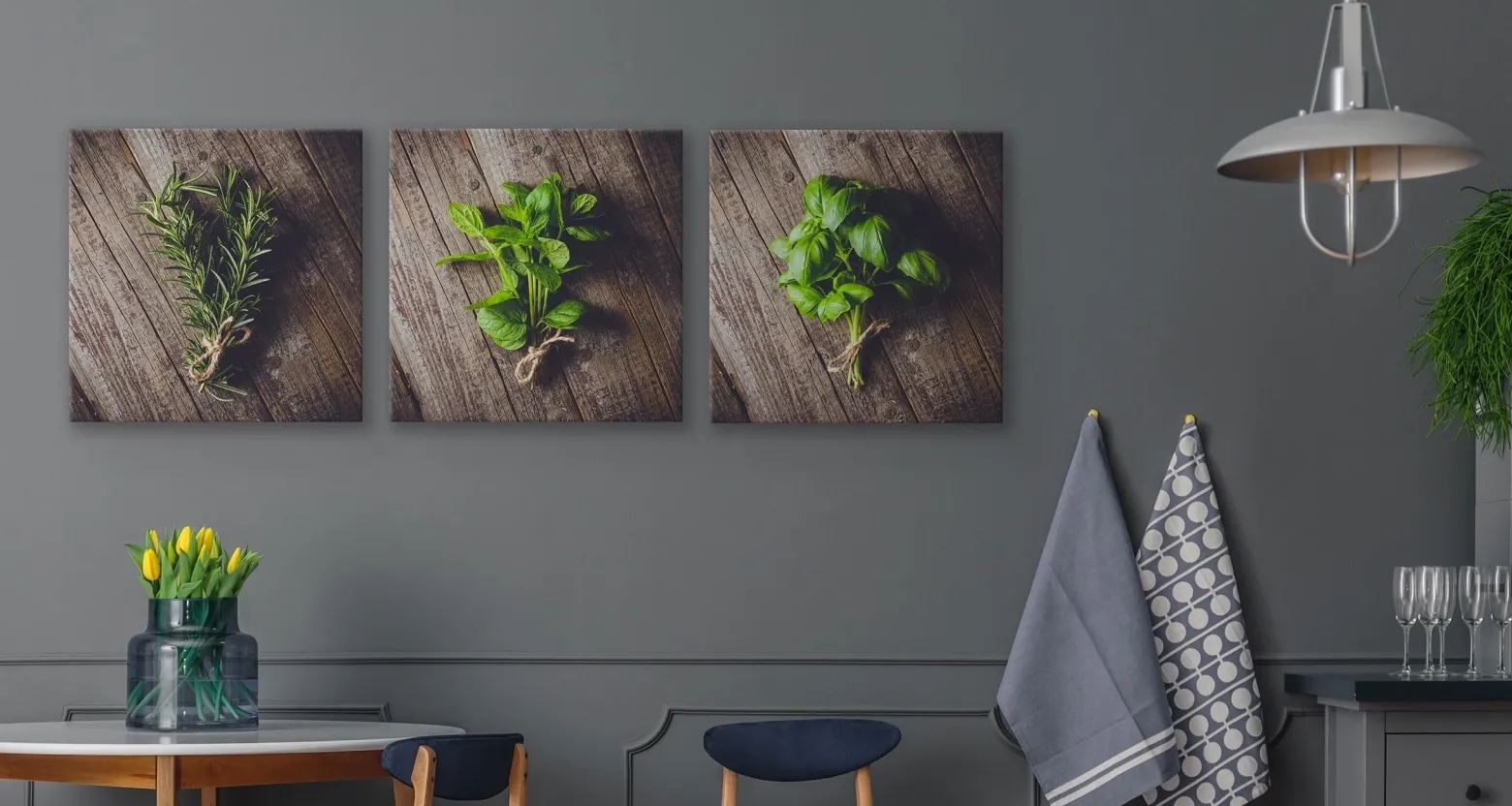 Obrazy Do Kuchni SET Świeże Zioła 120x40cm