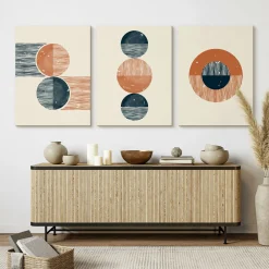 OBRAZY SET ABSTRAKCJA STYL BOHO FIGURY GEOMETRYCZNE 90x40cm