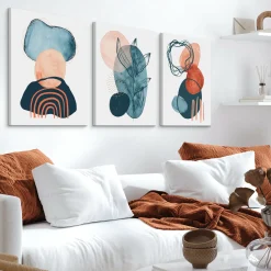 OBRAZY SET AKWARELE ABSTRAKCYJNE KSZTAŁTY BOHO 90x40cm