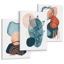 OBRAZY SET AKWARELE ABSTRAKCYJNE KSZTAŁTY BOHO 90x40cm