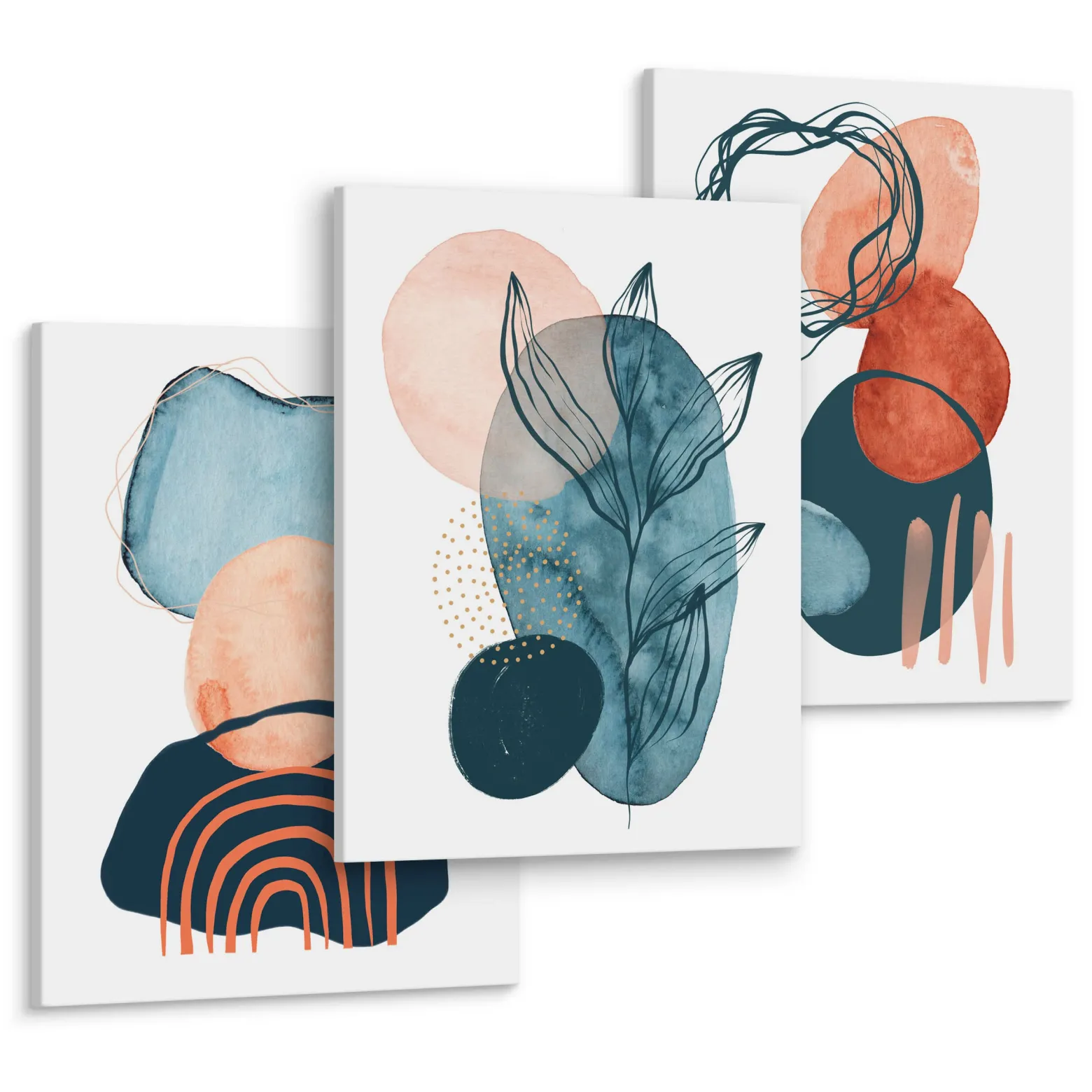 OBRAZY SET AKWARELE ABSTRAKCYJNE KSZTAŁTY BOHO 90x40cm