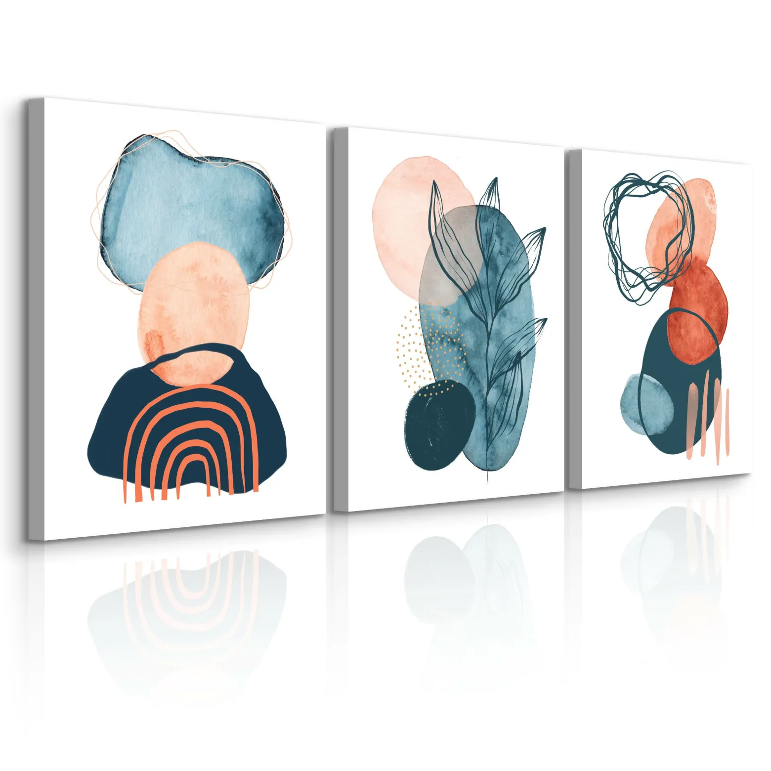 OBRAZY SET AKWARELE ABSTRAKCYJNE KSZTAŁTY BOHO 90x40cm