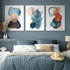 OBRAZY SET AKWARELE ABSTRAKCYJNE KSZTAŁTY BOHO 90x40cm