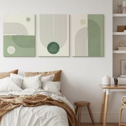 OBRAZY SET ZIELONE WZORY GEOMETRYCZNE ABSTRAKCJA 90x40cm
