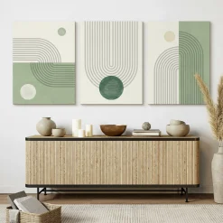 OBRAZY SET ZIELONE WZORY GEOMETRYCZNE ABSTRAKCJA 90x40cm