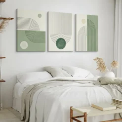 OBRAZY SET ZIELONE WZORY GEOMETRYCZNE ABSTRAKCJA 90x40cm
