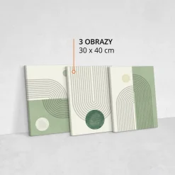 OBRAZY SET ZIELONE WZORY GEOMETRYCZNE ABSTRAKCJA 90x40cm