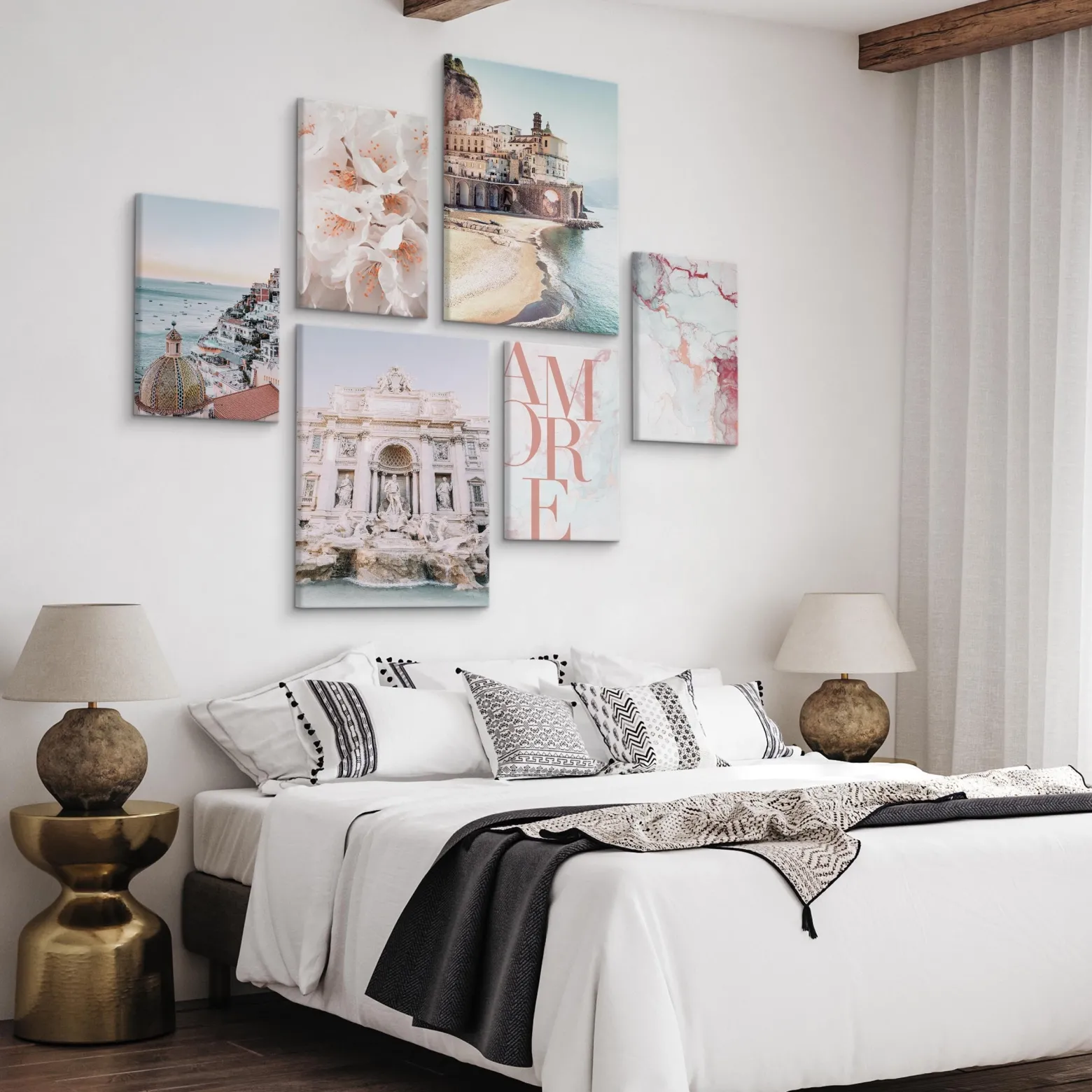 Obrazy Włoska Architektura 3D Kwiaty Marmur