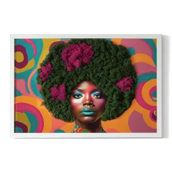 Obraz z mchem - Kobieta z afro 60x40 cm Biała Rama