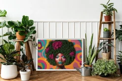 Obraz z mchem - Kobieta z afro 60x40 cm Biała Rama