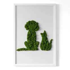 Obraz z mchem - Pies z kotem 40x60 cm Biała Rama