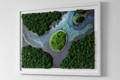 Obraz z mchem - Wyspa na rozlewisku 60x40 cm Biała Rama