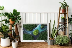 Obraz z mchem - Wyspa na rozlewisku 60x40 cm Biała Rama