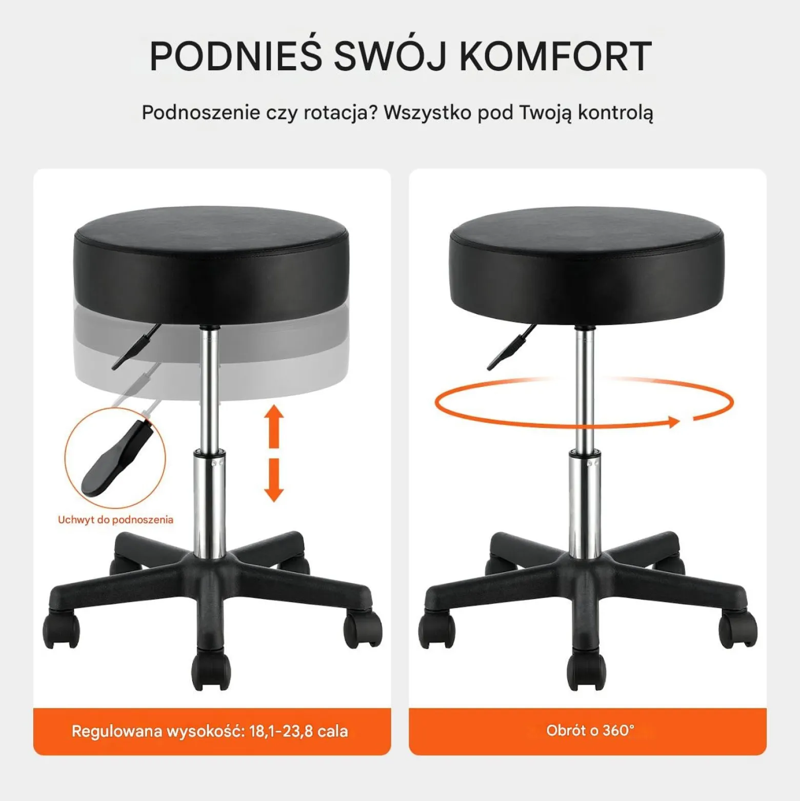 Obrotowe Krzesło z Regulacją Wysokości - Nośność 181 kg Czarne