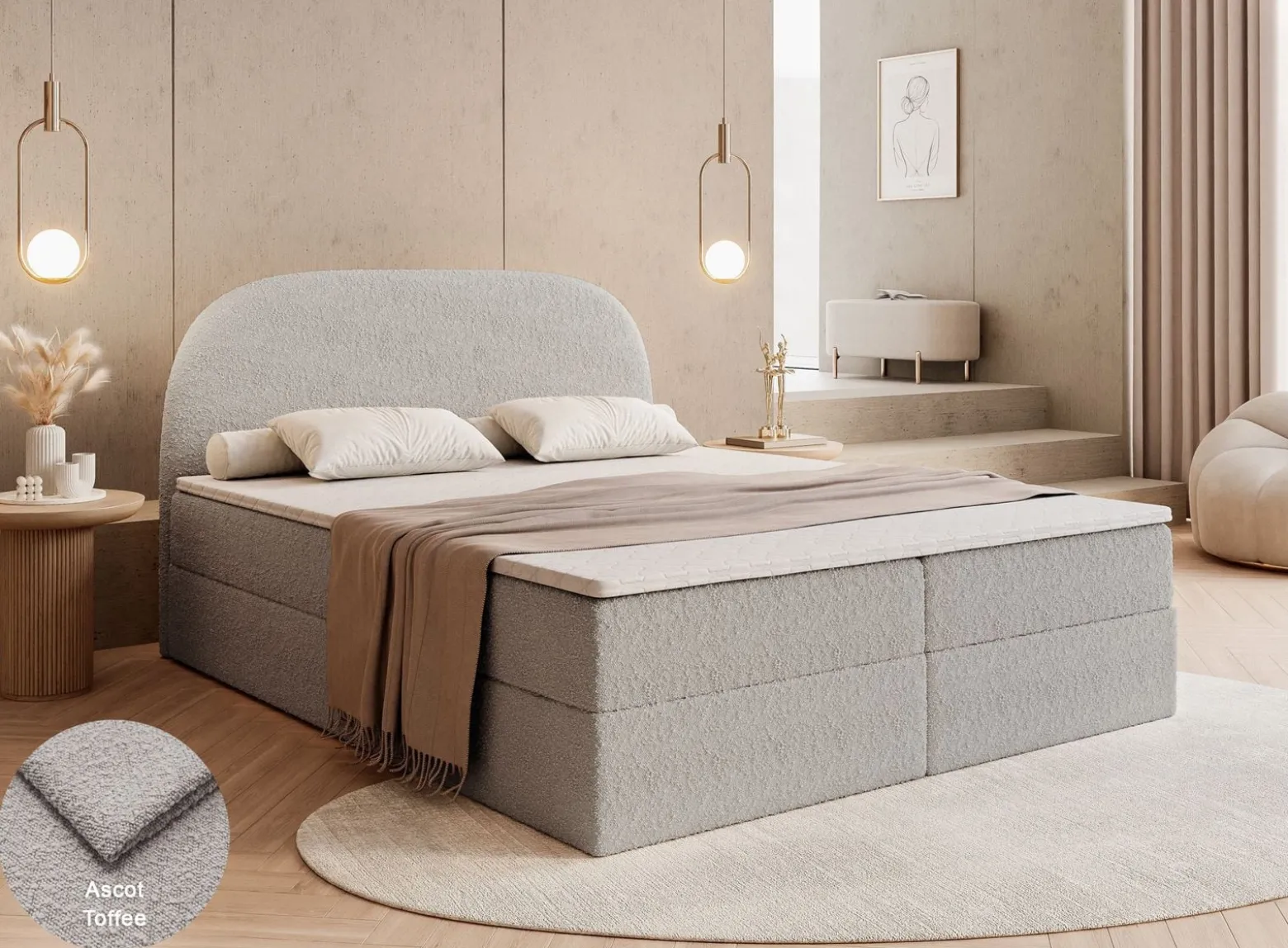 Łoże ALLURE 140x200 Ascot Toffee z topperem