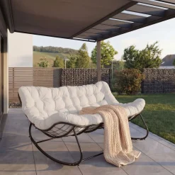 Ogrodowa sofa, fotel bujany, poduszka jasny beż #210