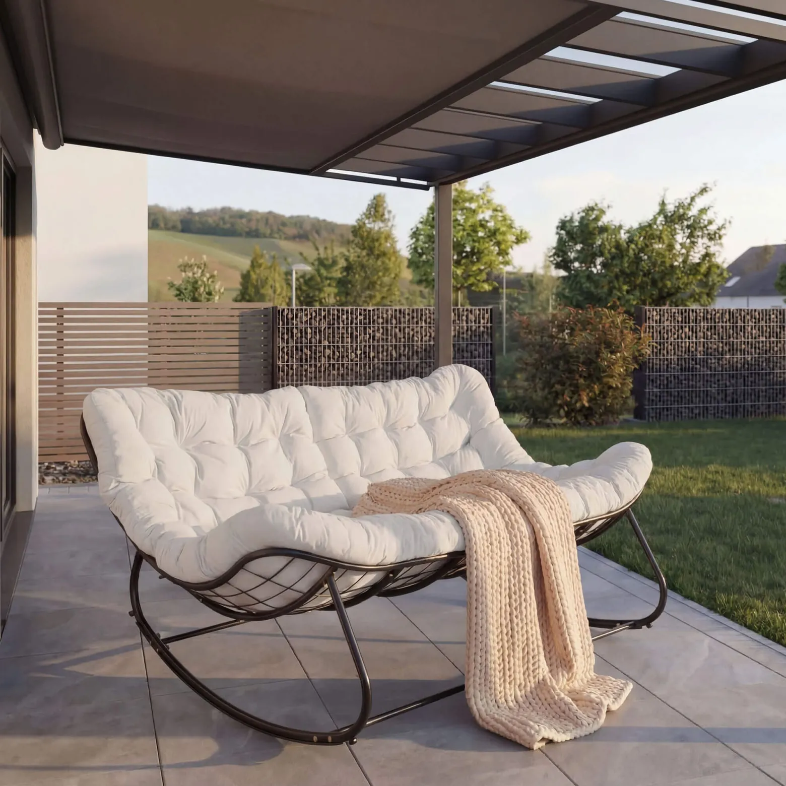 Ogrodowa sofa, fotel bujany, poduszka jasny beż #210