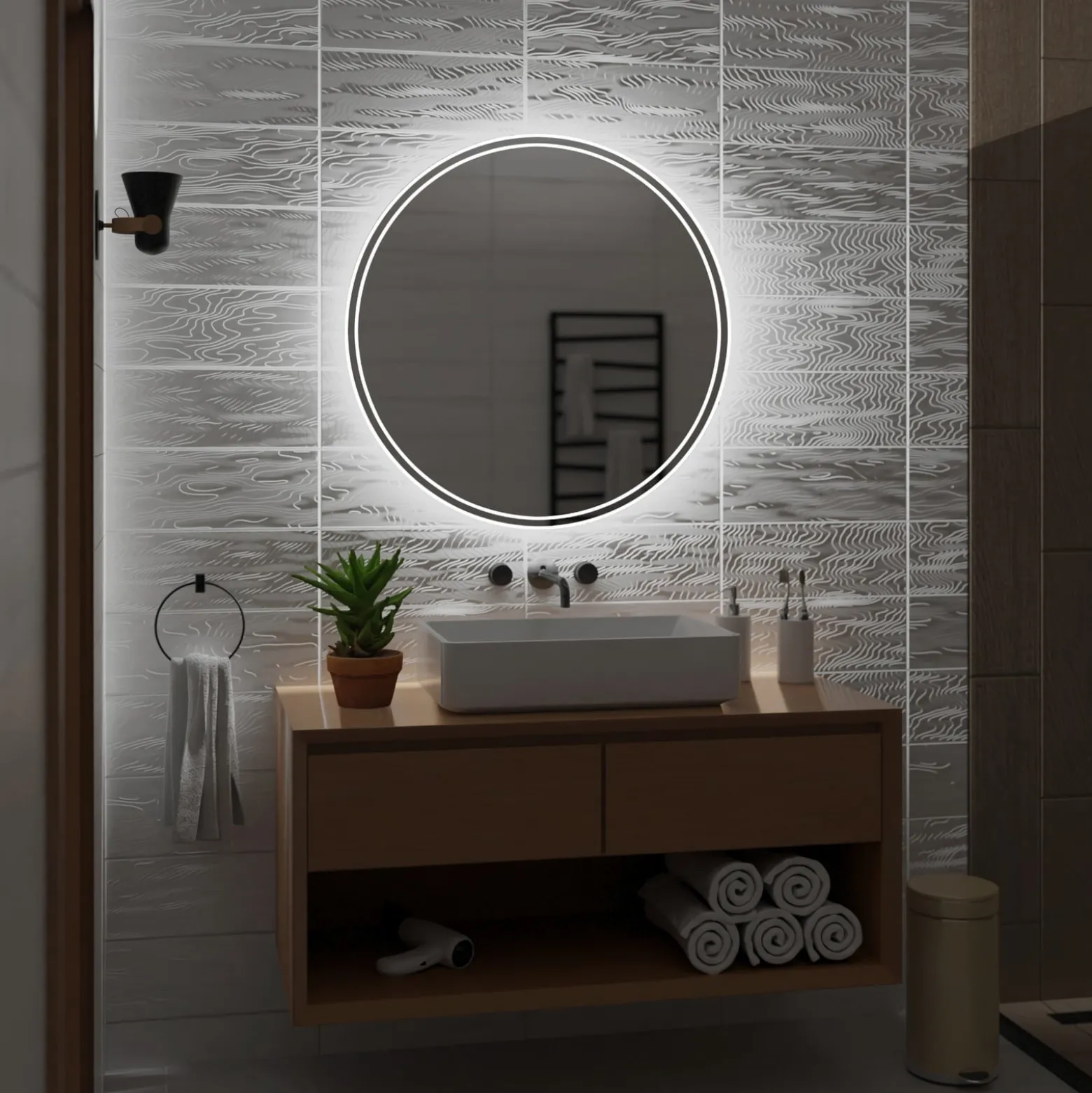 Okrągłe Lustro Łazienkowe Led Wenezia - 50Cm