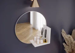 Okrągłe Białe Lustro z półką Lucija / średnica 60 cm