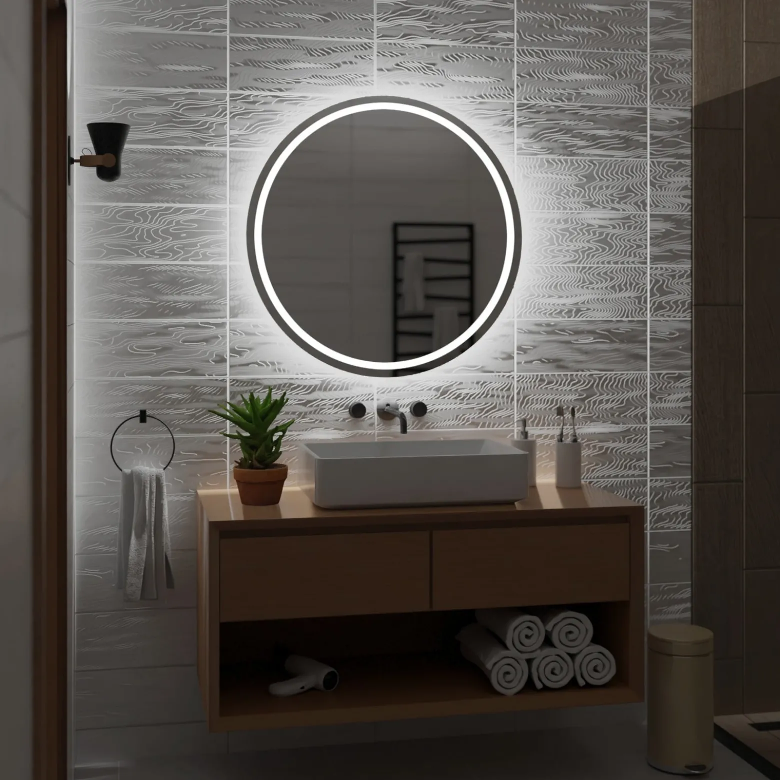 Okrągłe Lustro Łazienkowe Led London - 50Cm