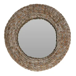 Okrągłe lustro do salonu pleciona rama 43x43 cm
