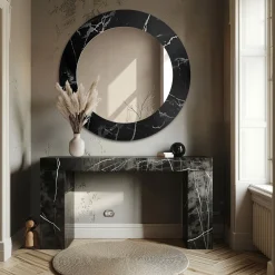 Okrągłe lustro na czarno srebrnym marmurze - MARBLE MURASO
