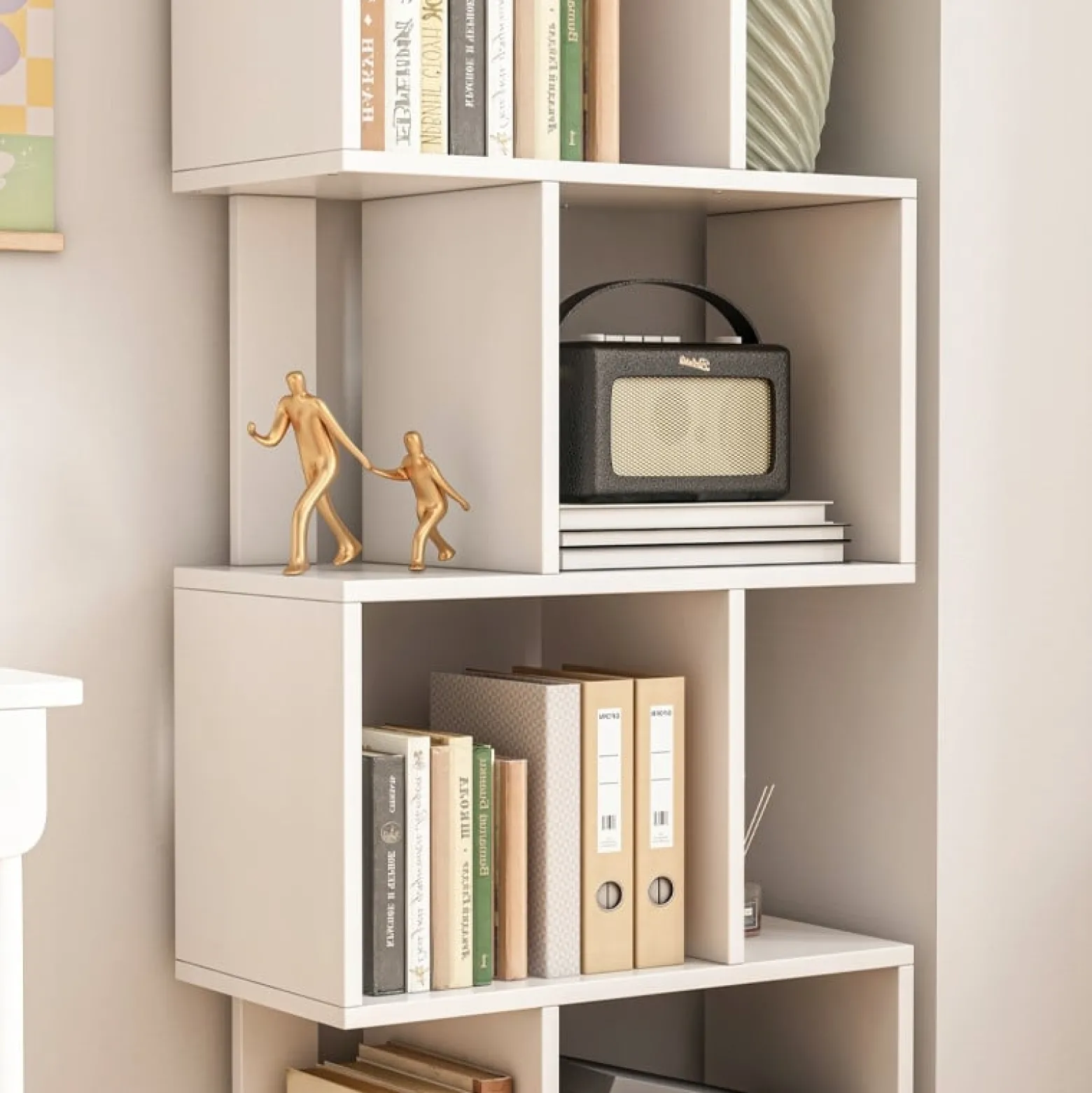 Otwarta stojąca biblioteczka biała regał z półkami nowoczesna 140 cm