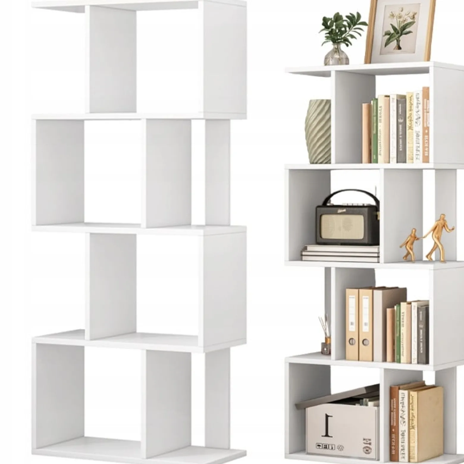 Otwarta stojąca biblioteczka biała regał z półkami nowoczesna 140 cm
