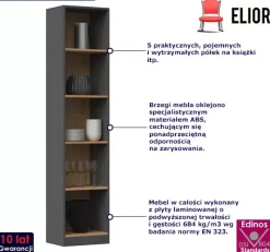 Otwarty regał na książki antracyt + dąb artisan - Luro