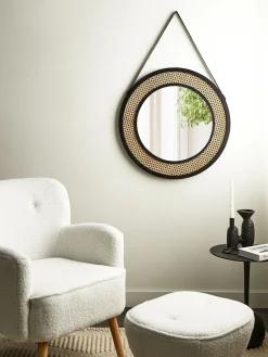 Ozdobne lustro ścienne rattanowe ø 70 cm jasne