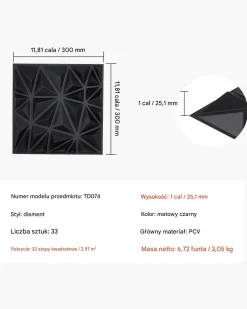 Panele Ścienne 3D - Czarne Diamenty 2.97 m²