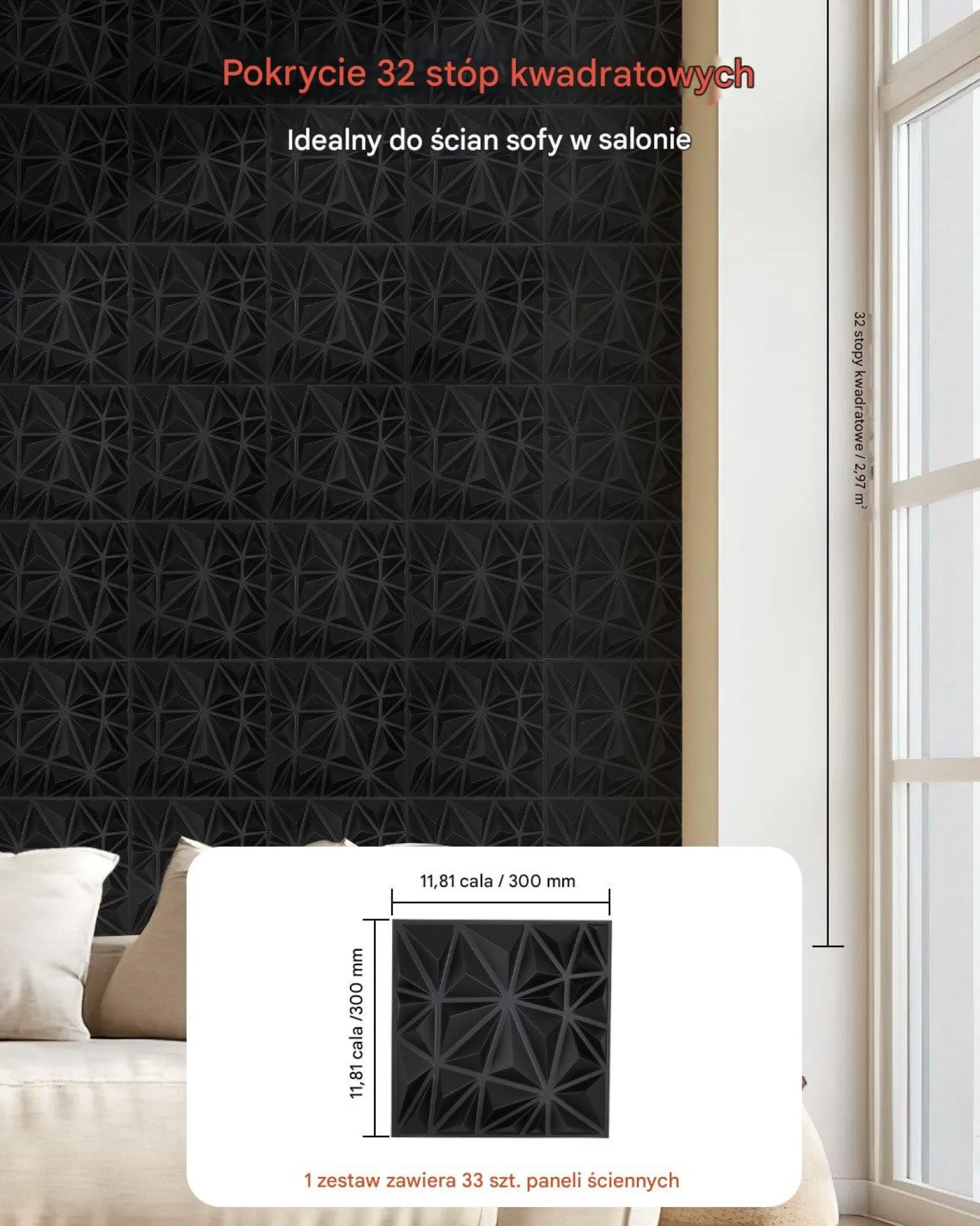 Panele Ścienne 3D - Czarne Diamenty 2.97 m²