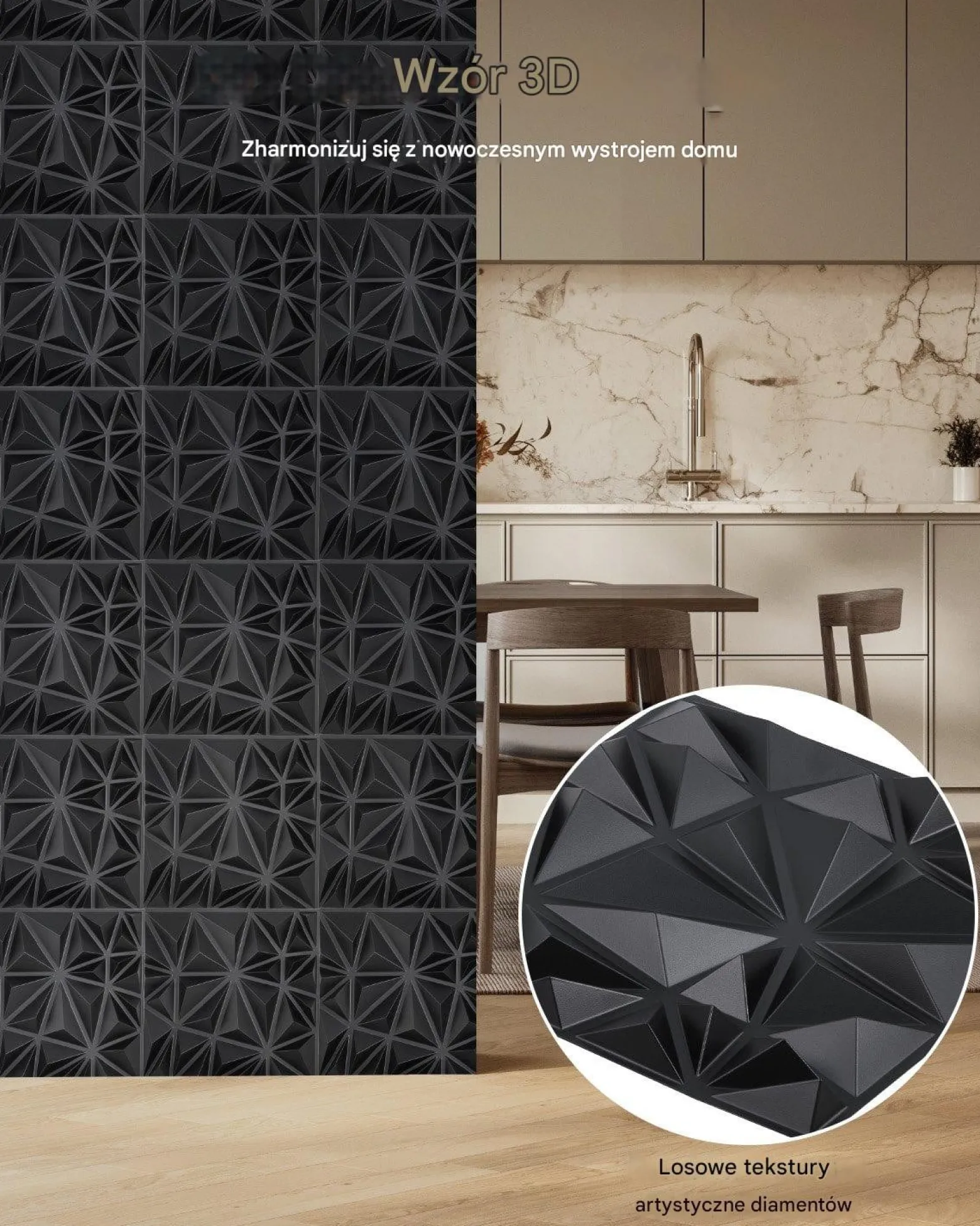 Panele Ścienne 3D - Czarne Diamenty 2.97 m²