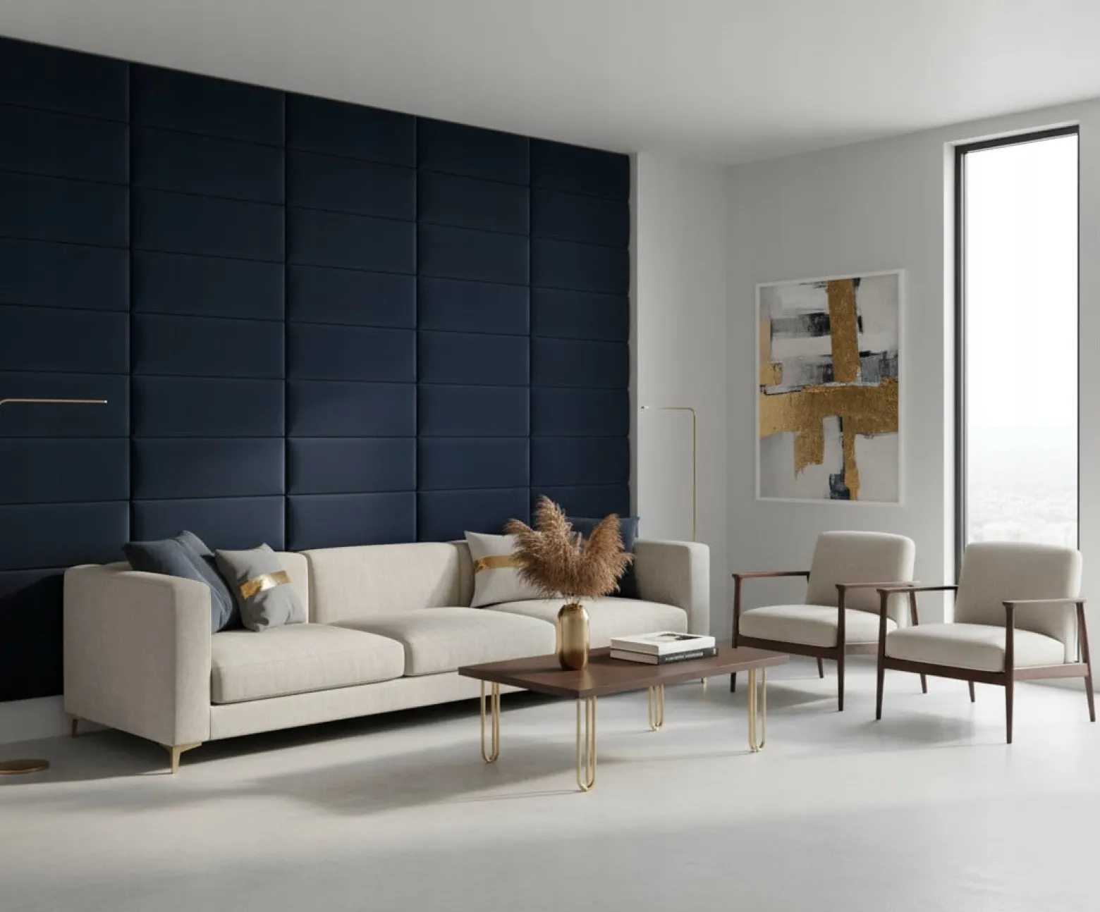 Panel Tapicerowany Prostokąt Komvortowy 30X90 Cm Granatowy Smart Velvet